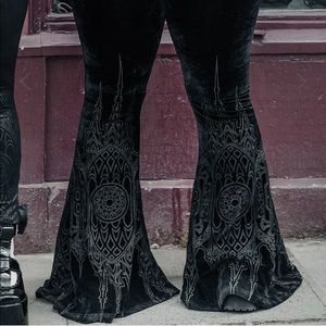 NWOT Killstar black velour cathedral print size L flare pants